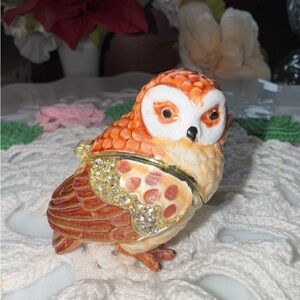 Decorative Orange and White Owl Trinket Box